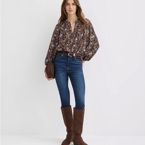 Petite Garden Blouson Sleeve Split Neck Blouse